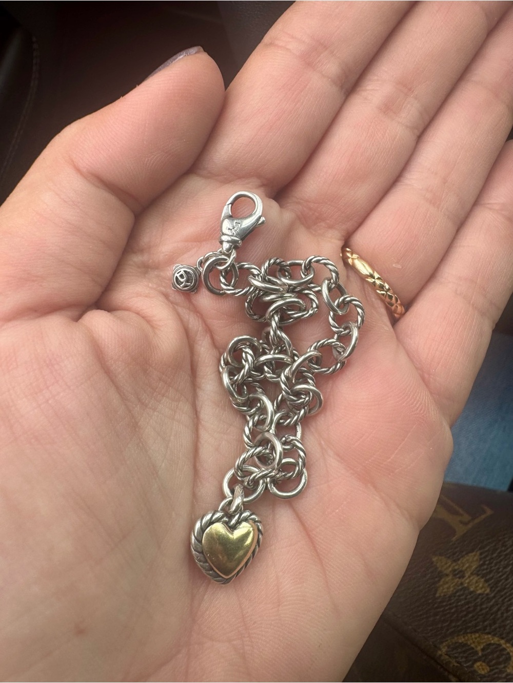 David Yurman Sterling Silver & 14K Gold Puffy Heart Charm Bracelet - Picture 8 of 9